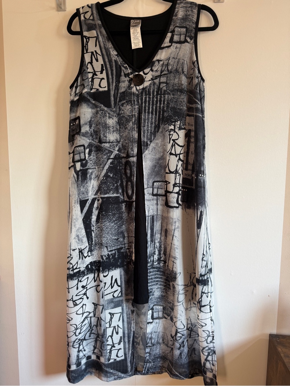 Dolcezza Abstract Print Sleeveless Midi Dress Tunic Duster Size Small Art